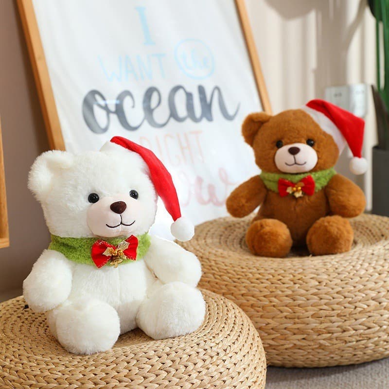 Urso de pelúcia de Natal, boneco de urso com cachecol de pelúcia, presente de Natal para crianças, Ragdoll IJ0A