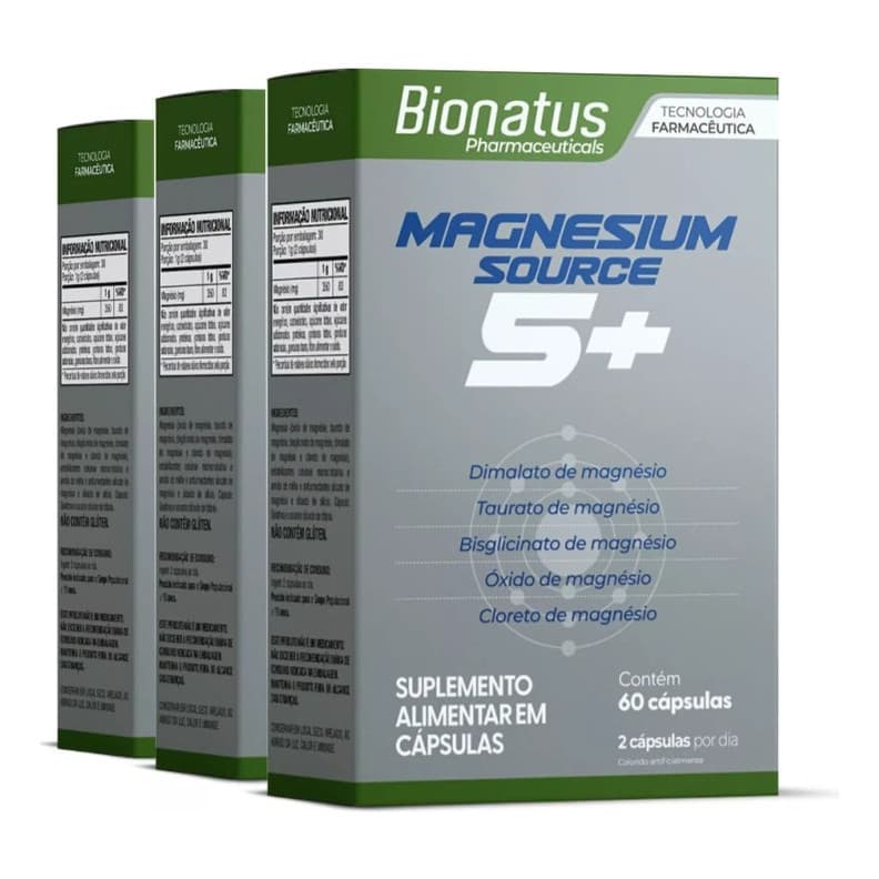 3x Magnesium Source Magnesio Puro 900mg 60caps Bionatus