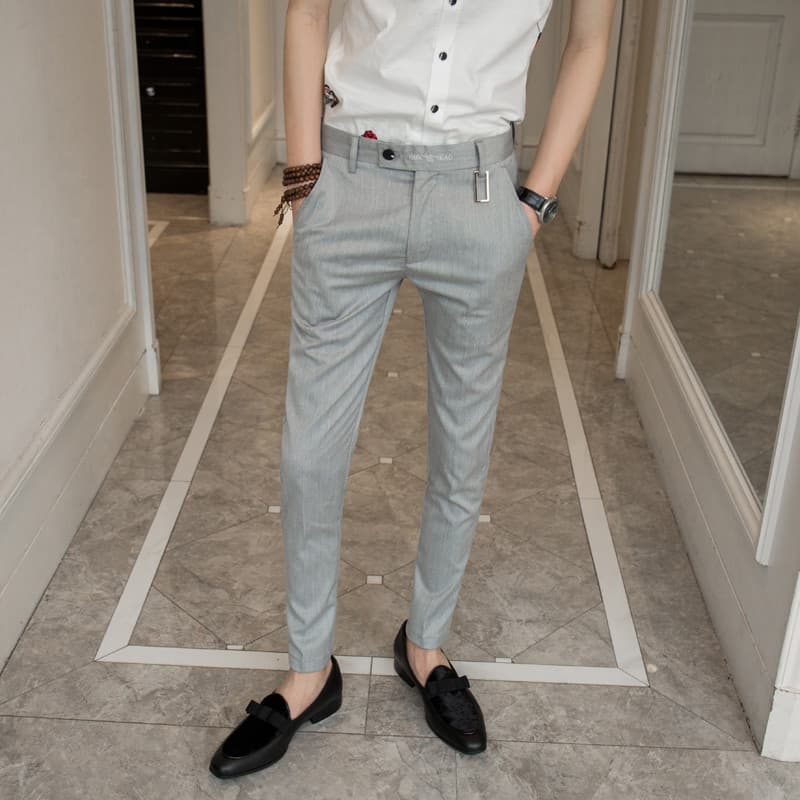 Calças até o tornozelo calças casuais masculinas britânicas magro-ajuste magras verão calças de 9 pontos na moda