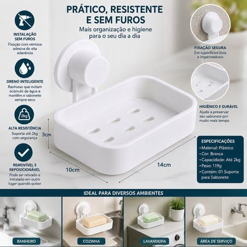 Suporte Para Sabonete com Venturosa Adesiva Branca Saboneteira de Parede porta sabonete Banheiro Pia