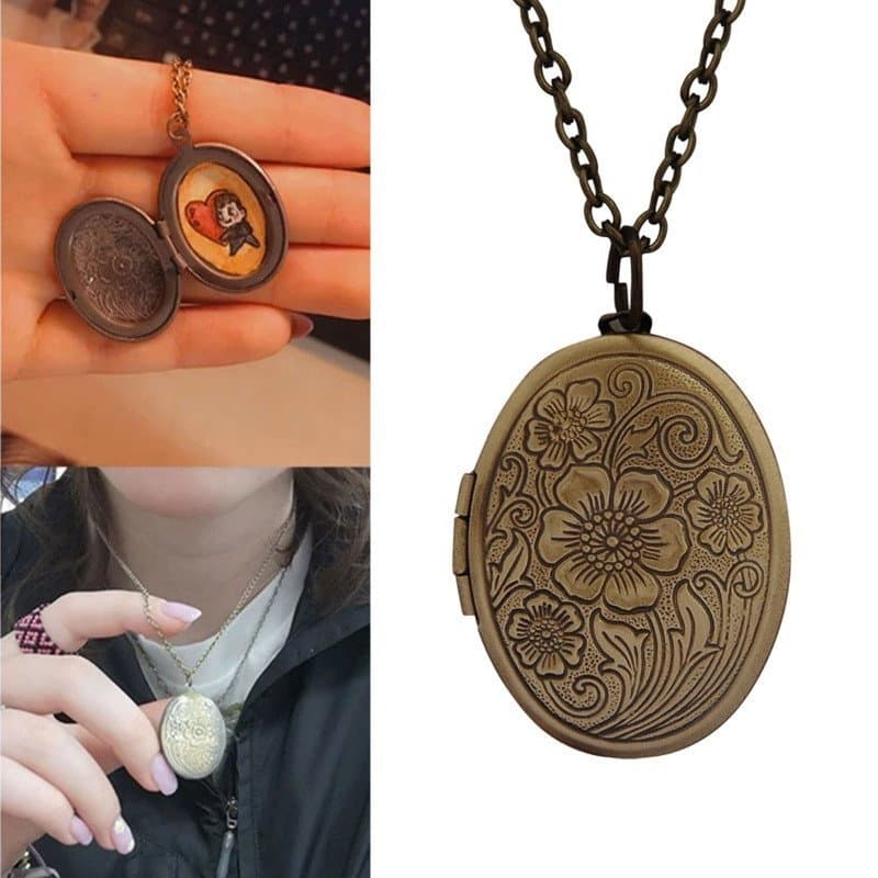 Colar com Medalhão Memorial ARIN para Mulheres, Joia em Latão com Porta-Foto Oval