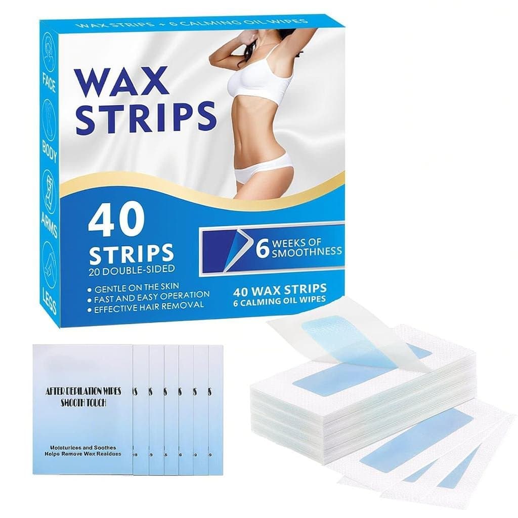 Tiras de Cera para Depilação, Tiras de Cera, 40 Tiras de Cera para o Rosto e 6 Lenços de Óleo Calmante, Kit de Depilação