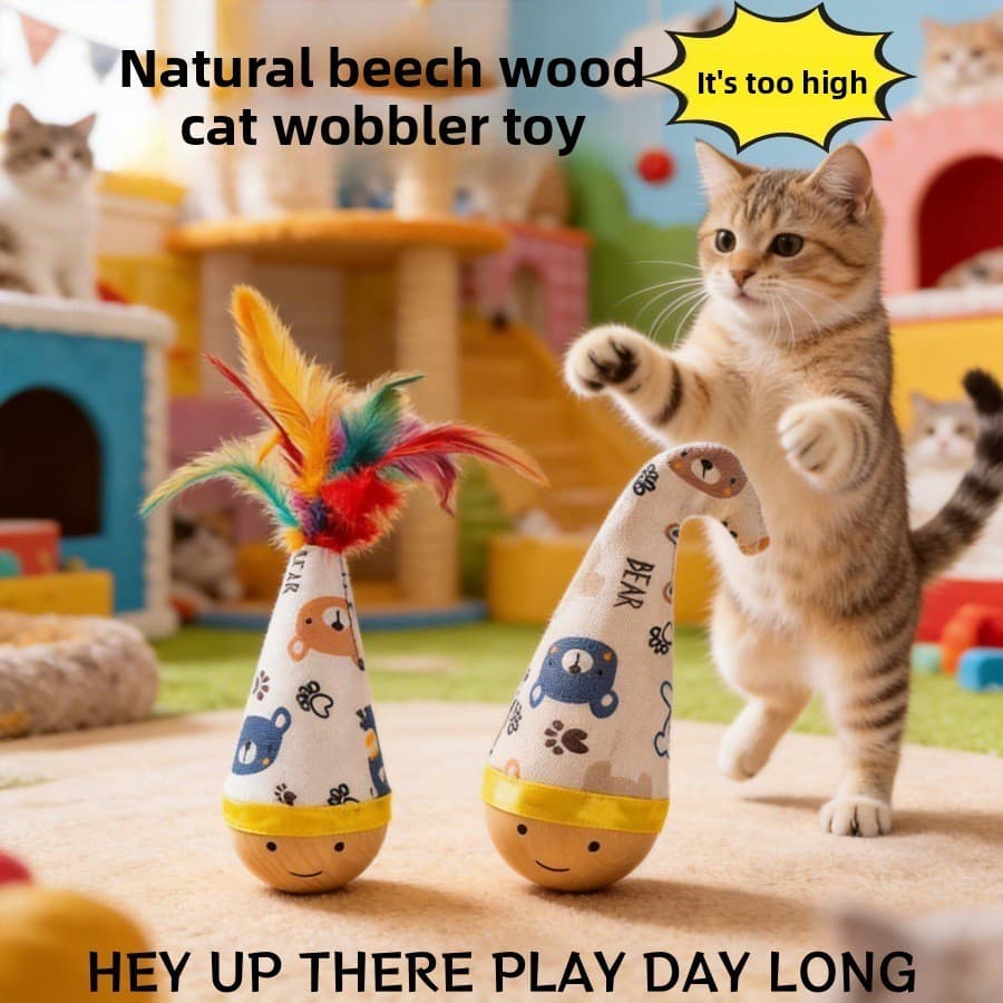 Pet Tumbler Brinquedo Gato Pena Provocando Vara Faia Natural Material Ambientalmente Amigável Auto-Feliz Tédio Alívio Fe