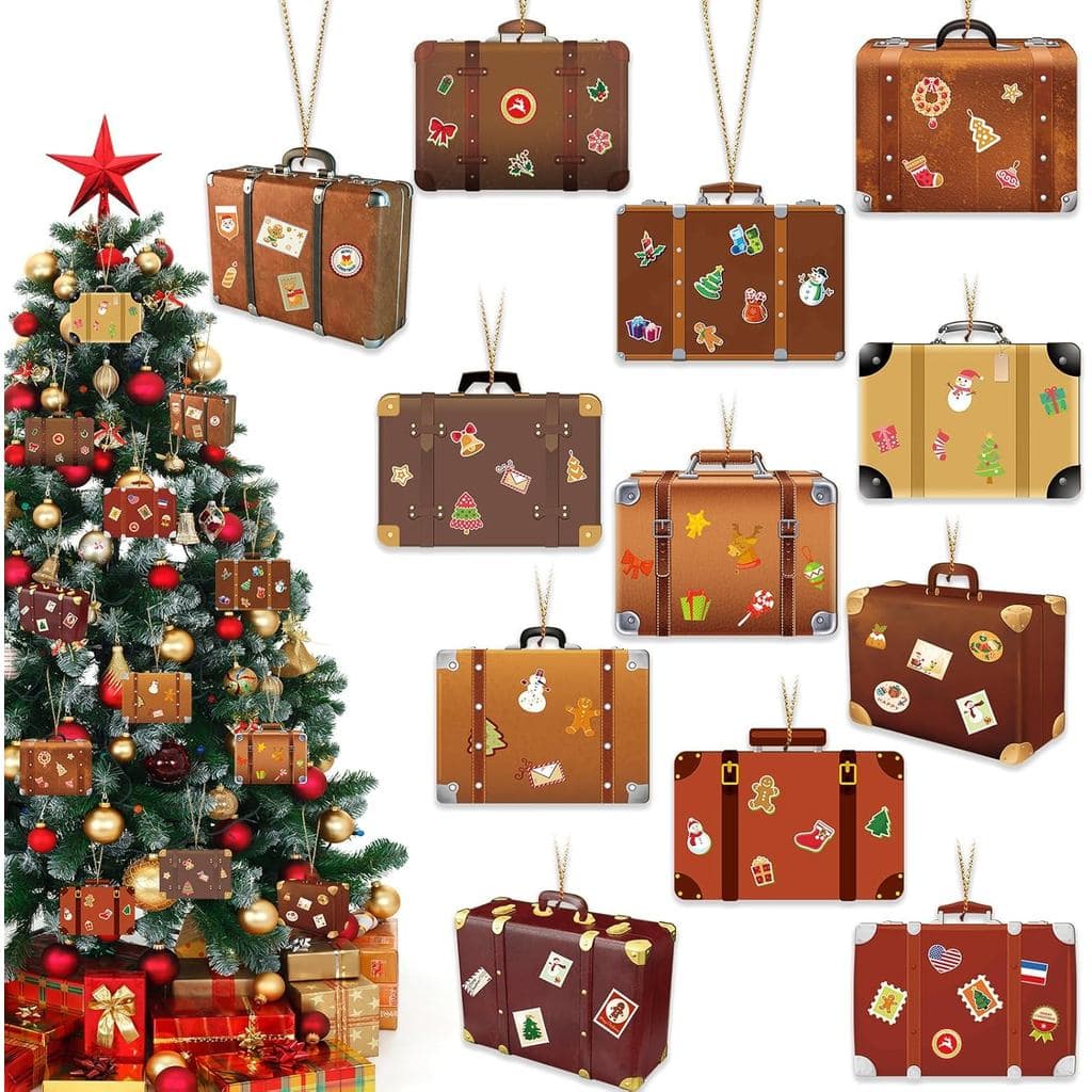 Menkxi Conjunto de 36 Peças de Enfeites de Natal para Mala, Decorações de Madeira para Árvore de Natal e Mala com Cordas