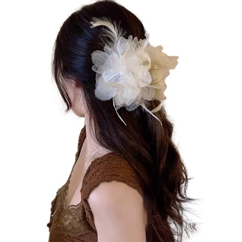 Raio Francês Pérola Pena Flor Clipe Feminino Doce Tubarão Acessórios Para O Cabelo Novo