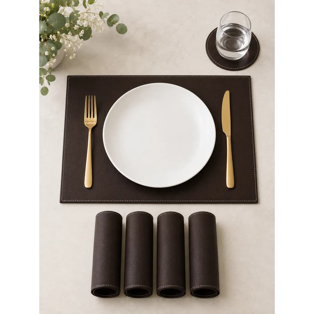 Kit 4 Jogos Americanos Sousplat Couro Com Porta Copos Decorativo Para Mesa de Jantar Liso