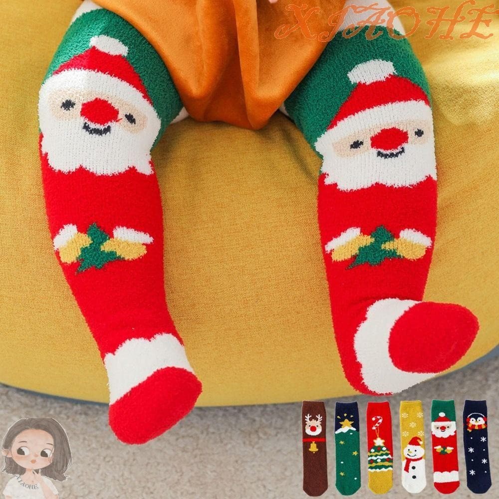XIAOHE Meias De Natal Respiráveis Doces Para Casa Dormir Chão Papai Noel Longas Crianças Pequenas