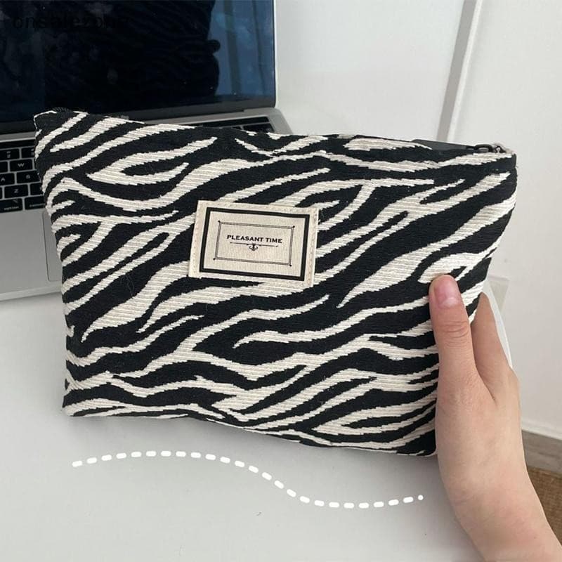 OZTH Grande Feminino Padrão Zebra Saco De Cosméticos Lona Zíper Compõem Viagem Lavagem Maquiagem Organizador Armazenamen