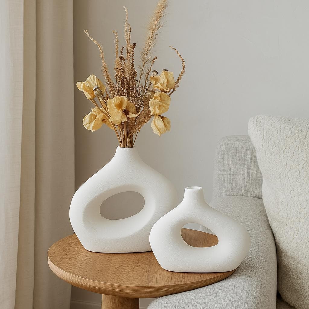 Kit 2 Vasos Decorativos Boho Chic Minimalista Escultura para Sala e Escritório kit elba