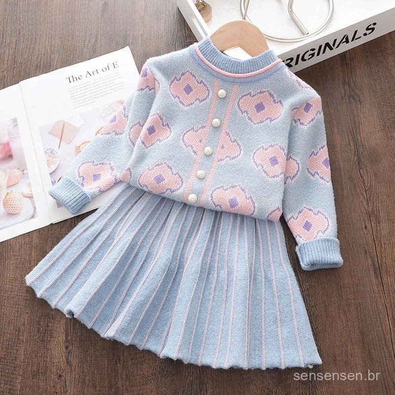 Líderes Do Urso Meninas Baby 2024 Moda Inverno Roupas De Malha Conjuntos De Cartoon Sweaters Tops Ruffles Saia Para Cria