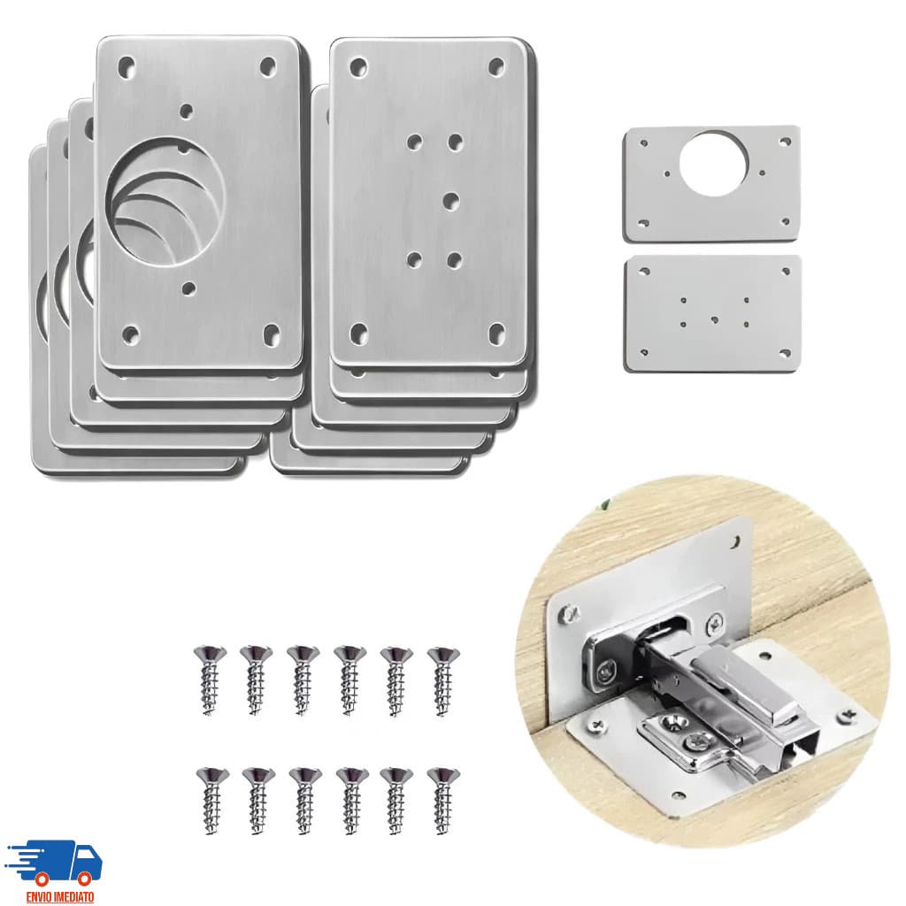 Placa Reparo para Dobradiça Armário Kit Reforço para Móveis MDF MDP e Gabinete