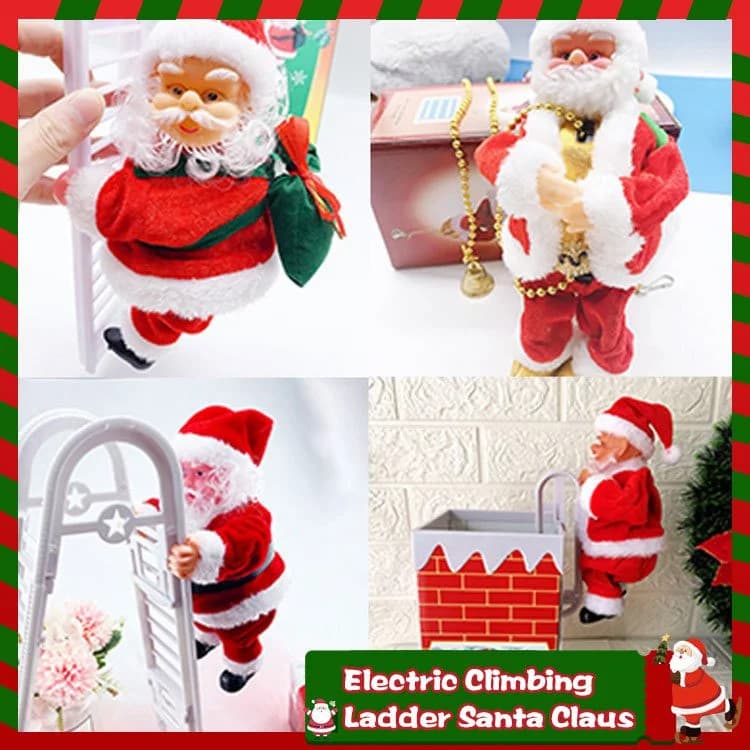 【Perfeito para Natal】Papai Noel Elétrico Cantor/Escalador com Escada Simples ou Dupla, Decoração Natalina