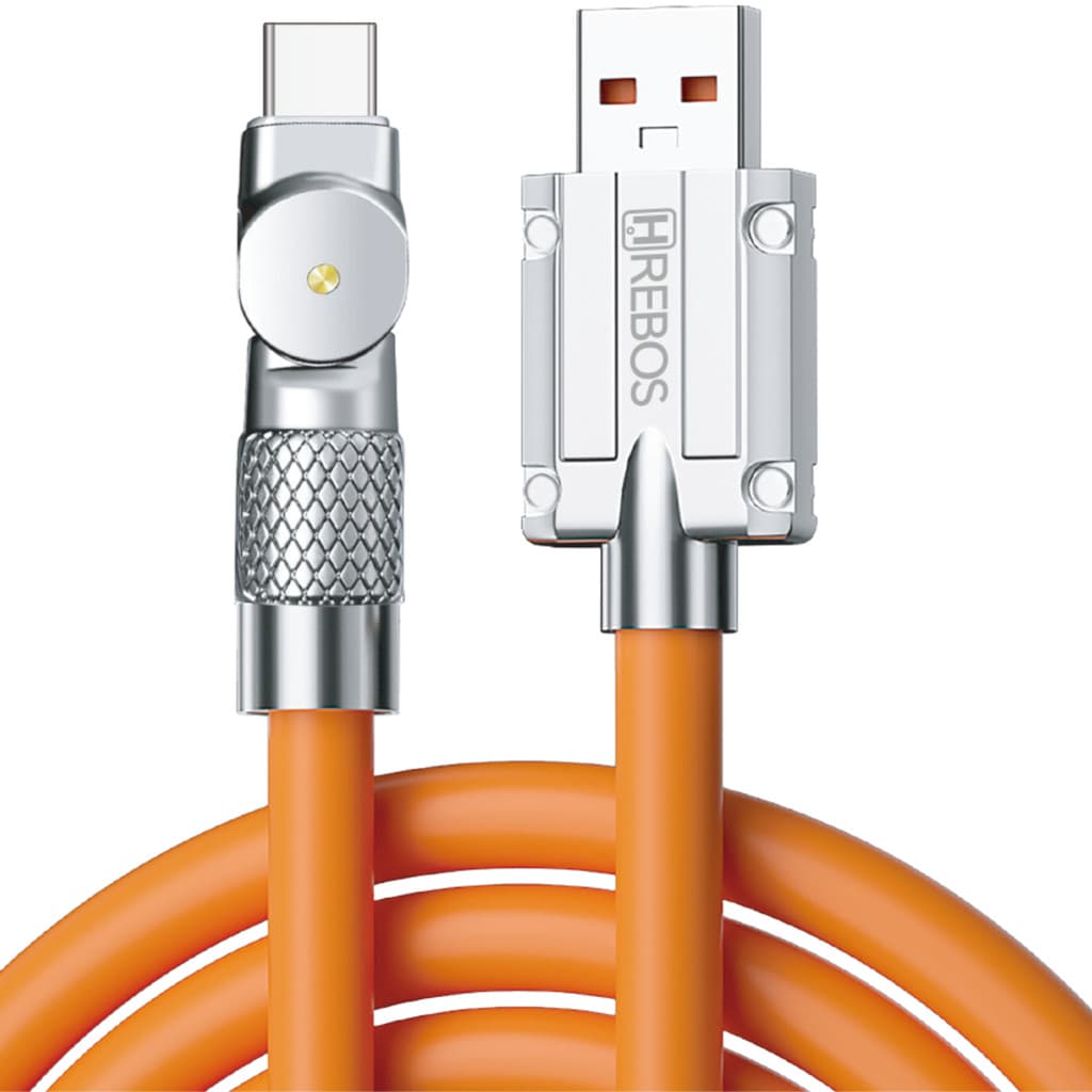 Cabo Usb Turbo 3 1A Tipo C Armor Swivel 1 Metro Laranja Hrebos Cb 216C