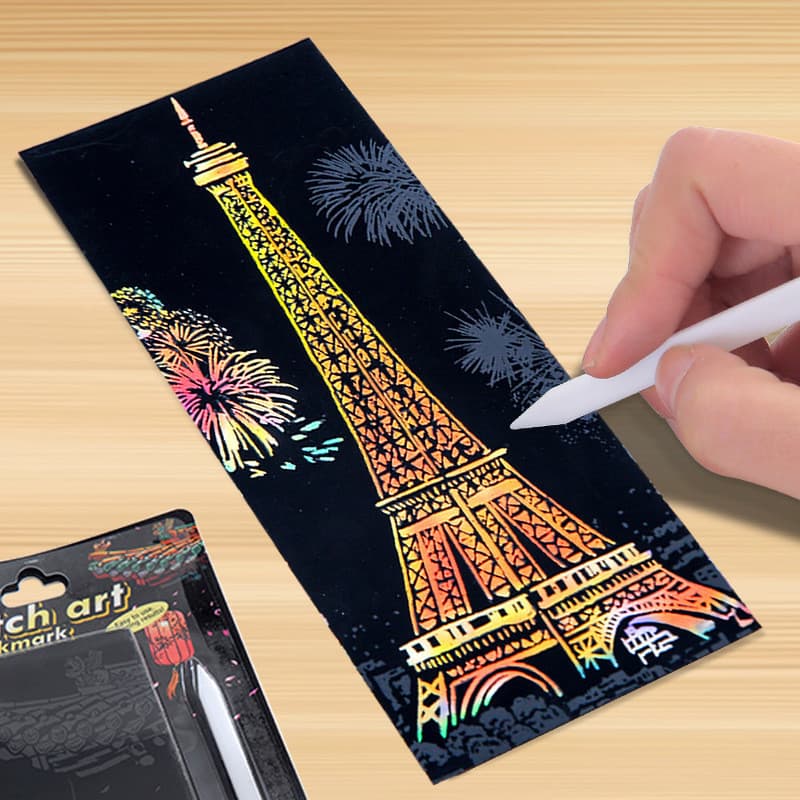 Pintura a Raspar com Vista Noturna de Cidades Famosas do Mundo, Pintura a Raspar Infantil, Papel a Raspar com Tema de Bi