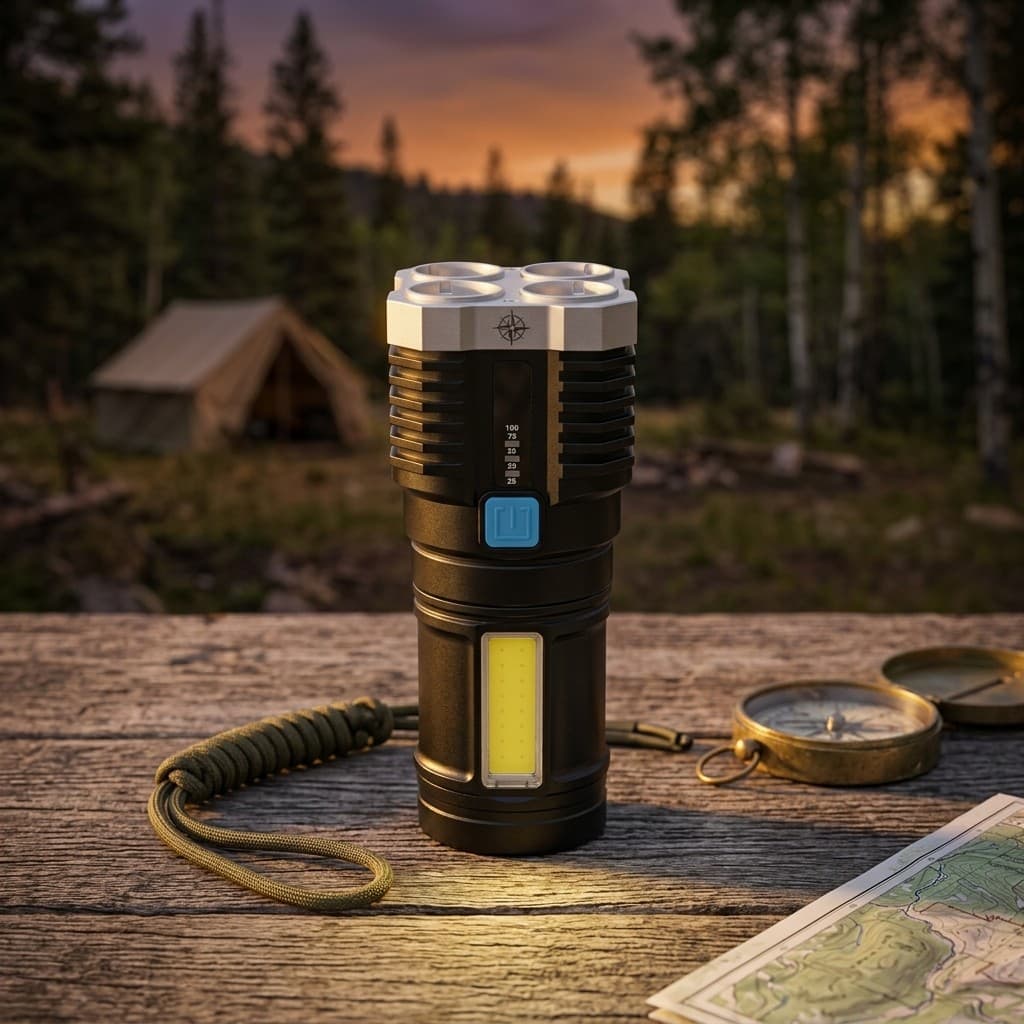 Lanterna LED Tática para Acampamento Trilha Pesca Noturna Lanterna Recarregável USB Portátil COB