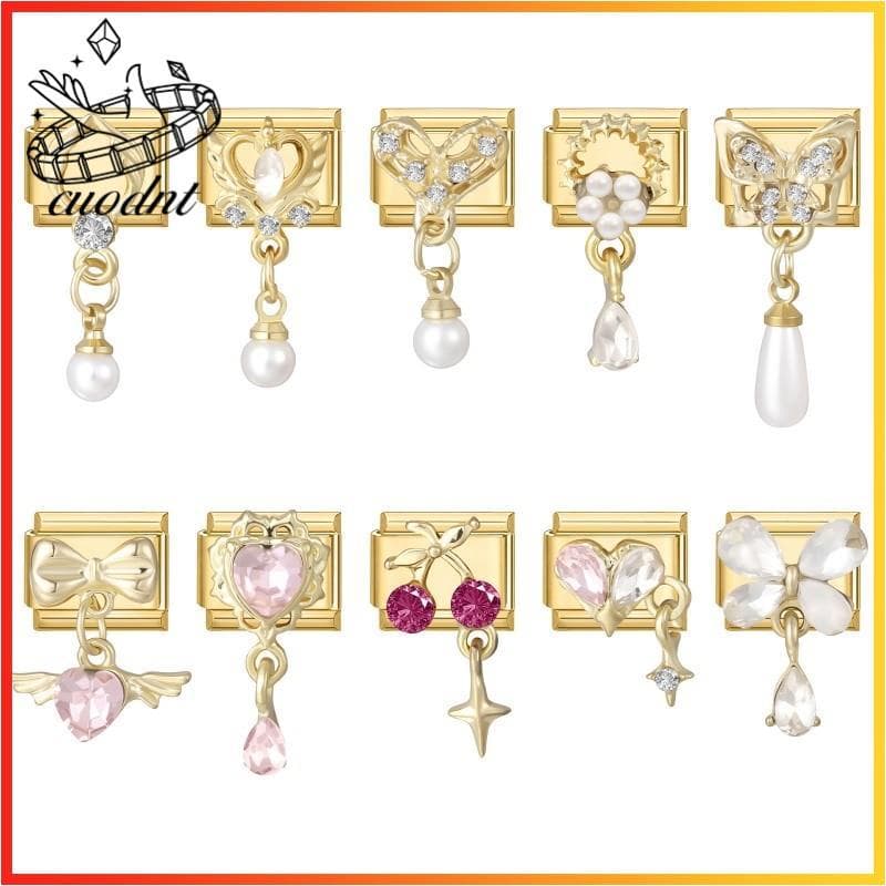 Coroa De Pérolas Borboleta Italiana Charme Pulseira Caber 9mm De Aço Inoxidável Jóias Fazendo Acessórios DIY Retro Perso