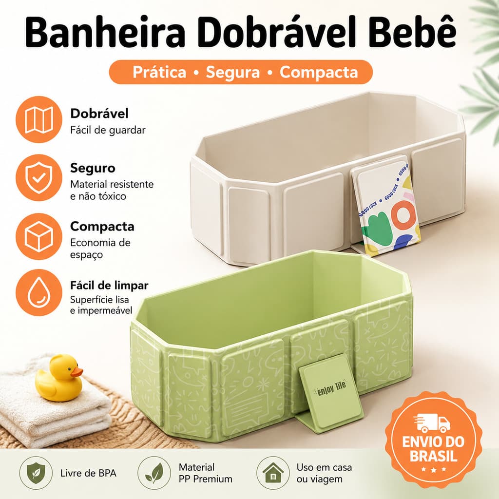Banheira Dobrável para Bebê Infantil Portátil Compacta Fácil de Guardar Resistente 0 a 5 Anos