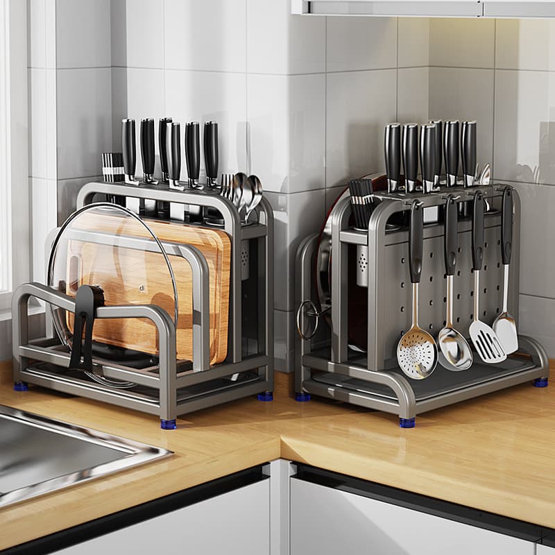Fornecimento de aço inoxidável faca rack cozinha faca rack prateleira placa corte faca pauzinhos gaiola rack armazenamen