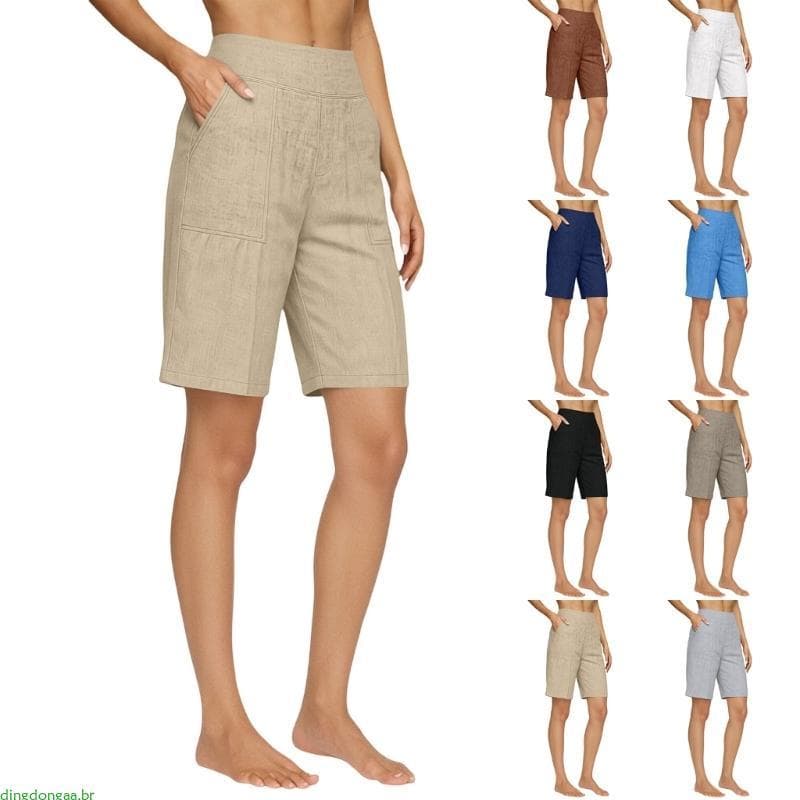 dingdongaa Shorts Casuais Femininos Altura Do Joelho, Soltos, Pernas Largas, Cintura Elástica, Calças Curtas