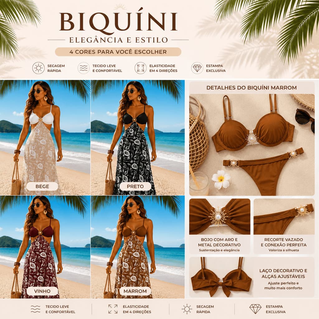 Vestido Longo Feminino Estampado com Bojo Alças Ajustáveis Moda Praia Elegante Verão