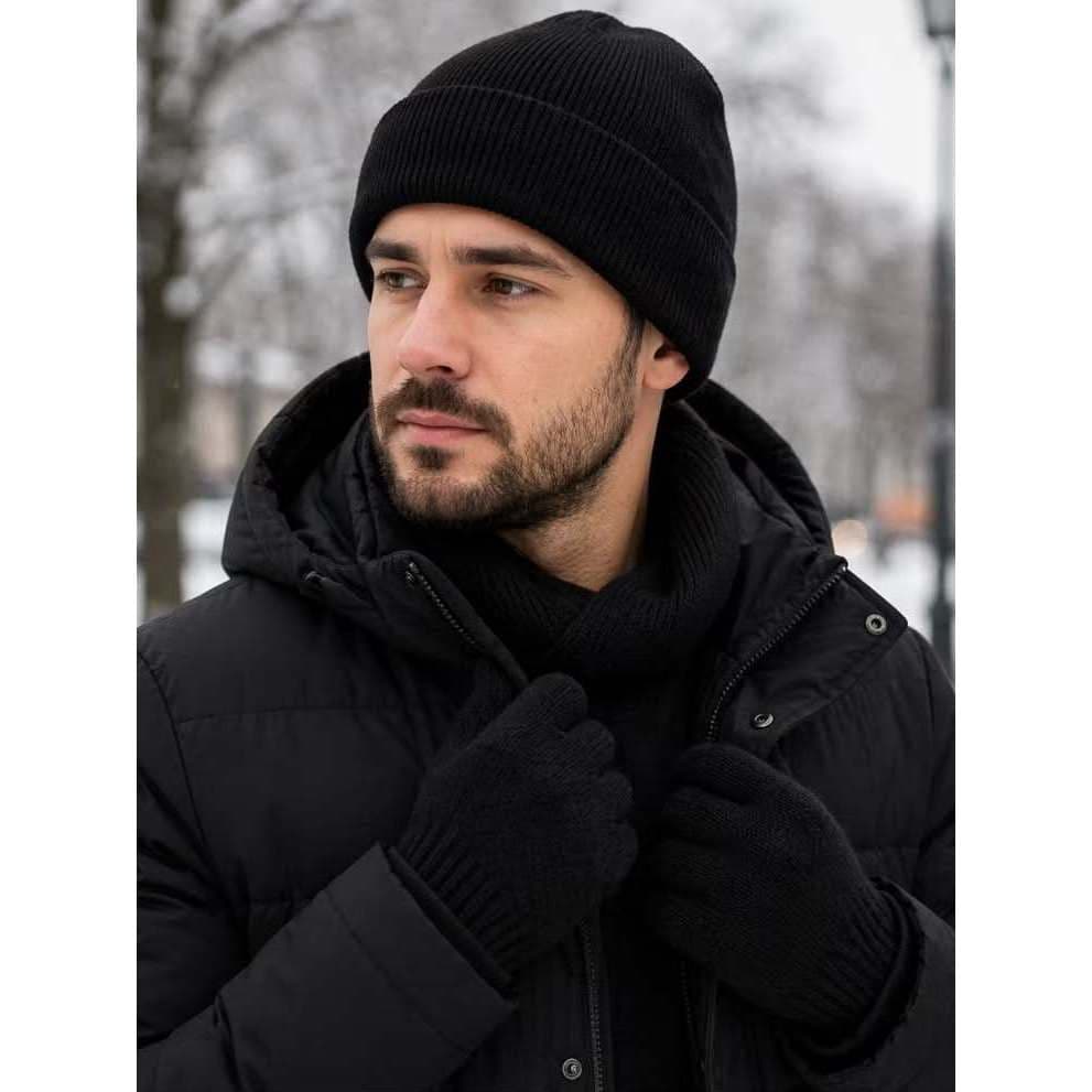 Touca Gorro de Lã Unissex  Adulto Básica Preta Touca Tricô Linha Inverno