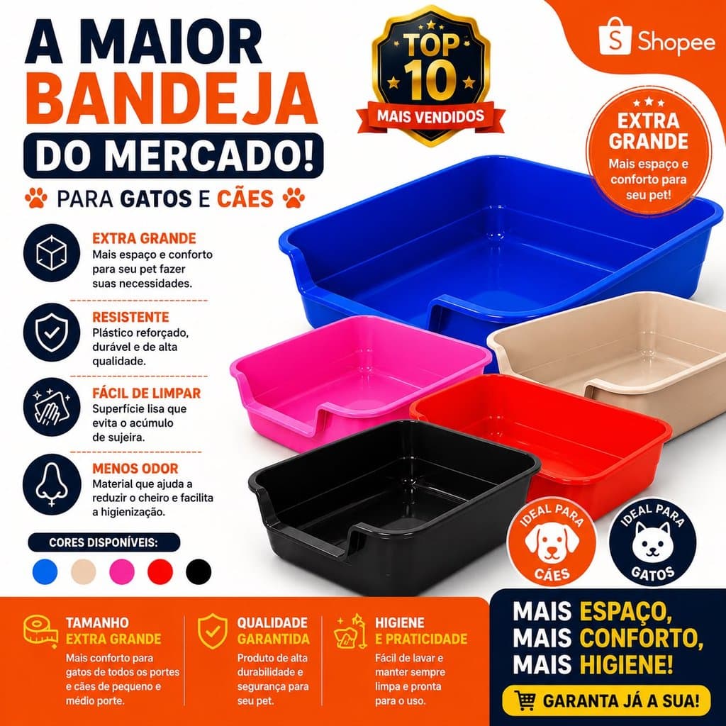 Caixa de Areia Gatos Grande 62x50x20 Furba Jumbox pet injet alvorada  Maior do Mercado