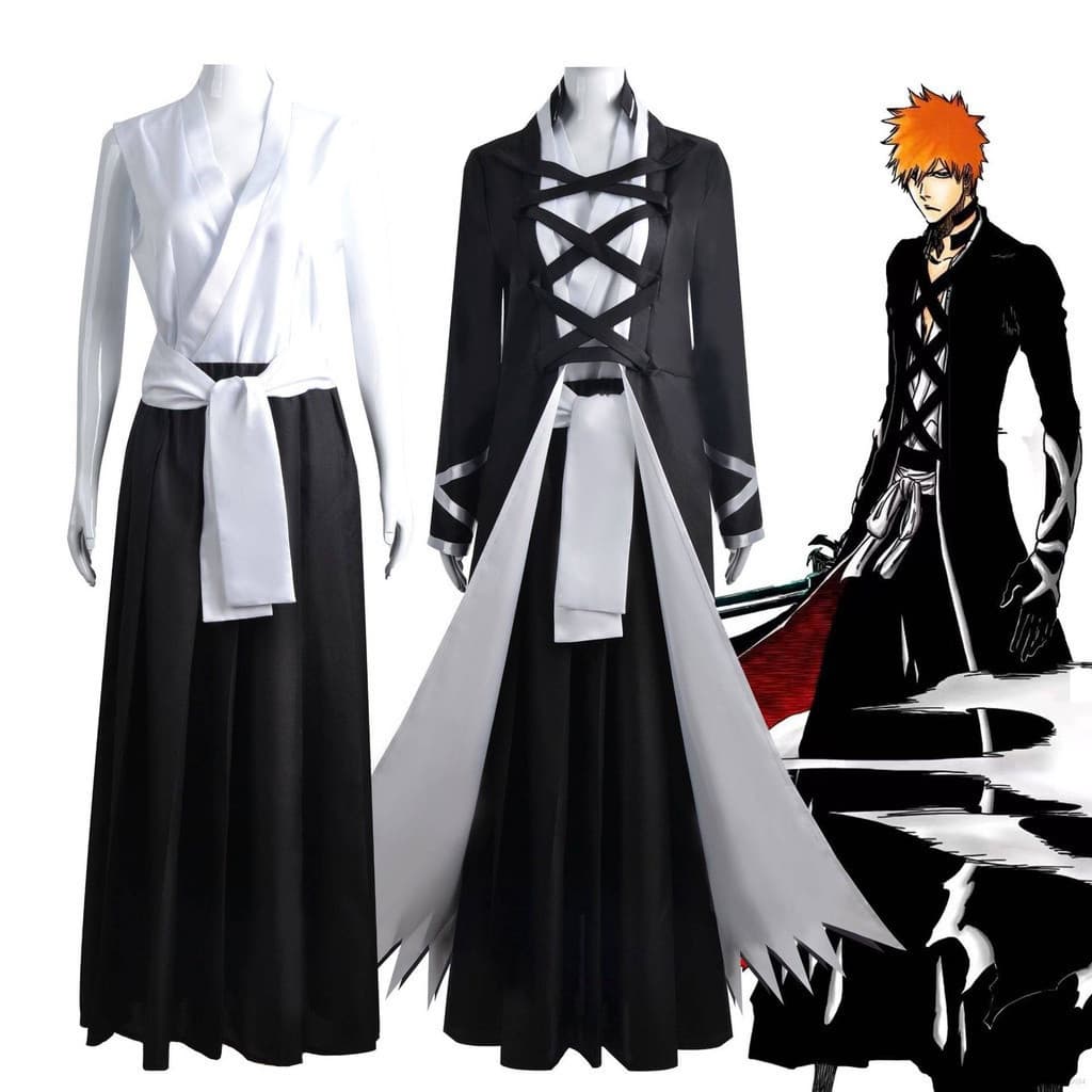 Fantasia de Cosplay do Anime Bleach Kurosaki Ichigo da BHKU, Peruca da Guerra Sangrenta dos Mil Anos, Traje de Shinigami
