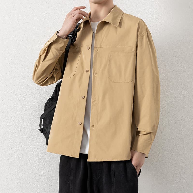 Macacão Camisa Jaqueta Masculina Solta Casual 2026 Primavera Street Wear Cor Sólida Japonês Retro Versão Coreana Cardiga
