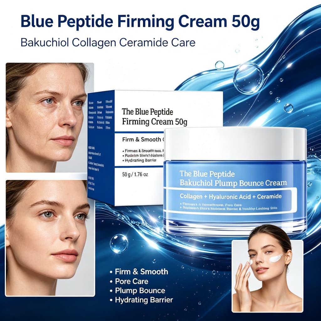 Creme Bakuchiol Plump Bounce 50g Blue Peptide-Colágeno + Ácido Hialurônico , Firmador E Suavizante , Barreira De Umidade