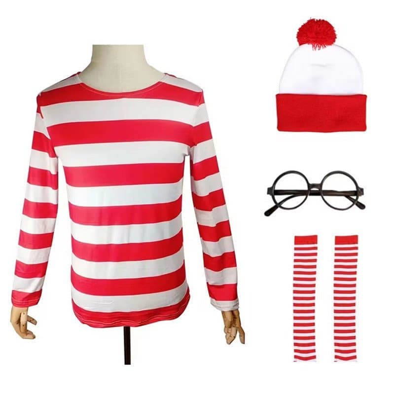 Cosplay de Onde Está o Wally, Personagem de Anime do Reino Unido, Fantasia de Halloween, Roupas para Festa, Exposição de