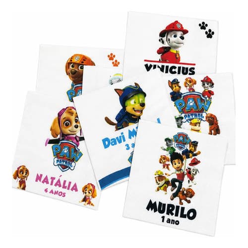 50 Guardanapos Personalizados Premium Patrulha Canina 23x23