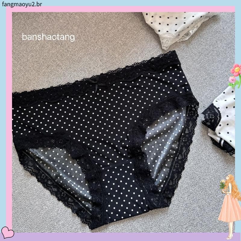 Ins vento bolinhas Retro renda guarnição meninas calcinha sem costura respirável estilo fino meados de cintura saco Hip