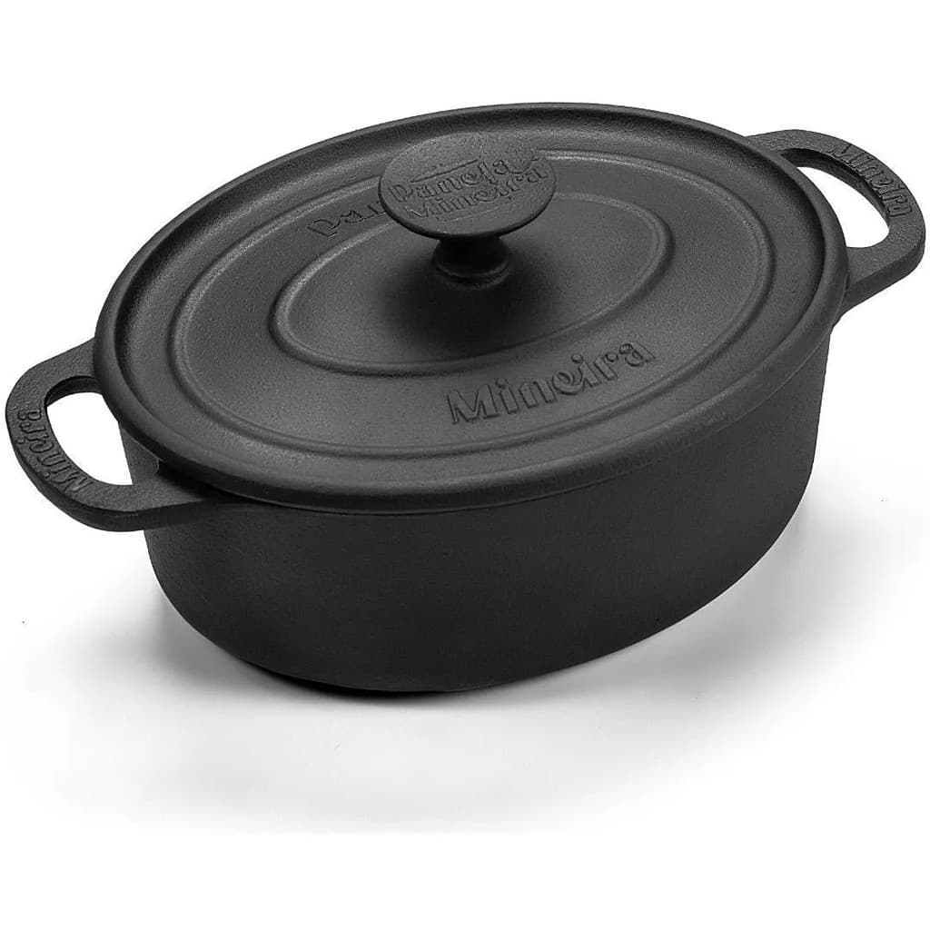 Caçarola Oval Ferro Fundido 2L Com Tampa Panela Mineira Para Indução Preta Artesanal