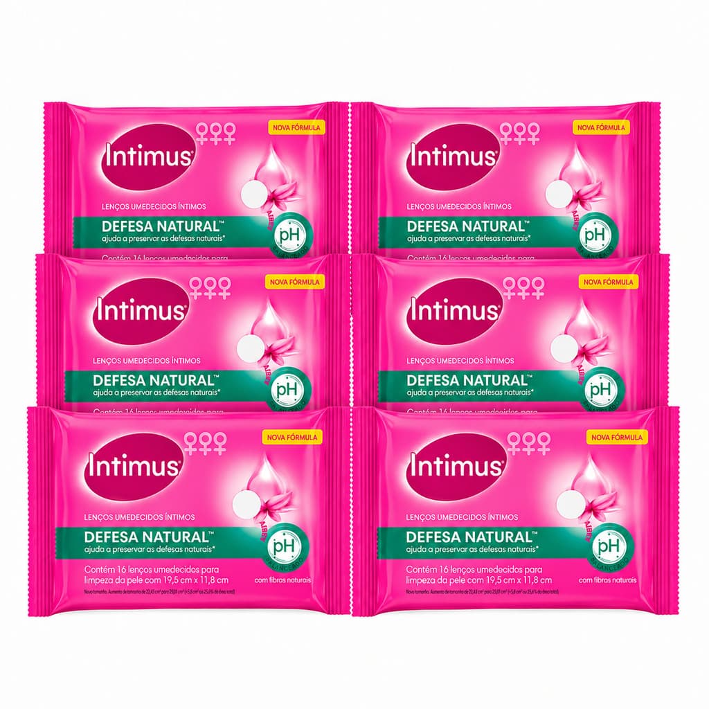 KIT 6 LENÇOS UMEDECIDOS INTIMUS DEFESAS NATURAIS 96 UN + ENVIO RÁPIDO