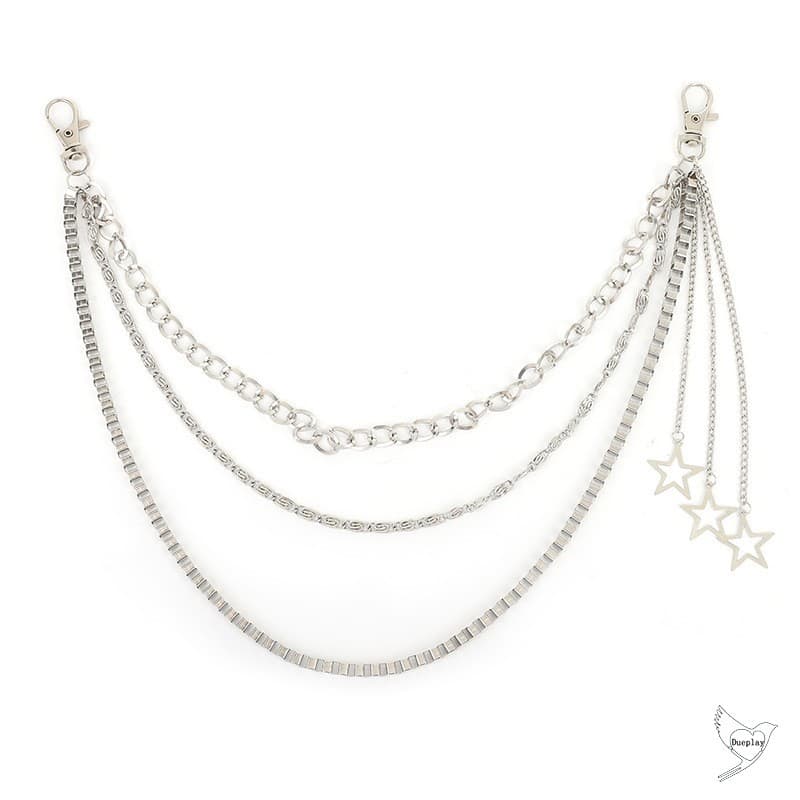 Corrente De Cintura Hip Hop Com Pingente De Estrela De 3 Camadas-Cinto De Calças De Metal Retrô Para Meninas