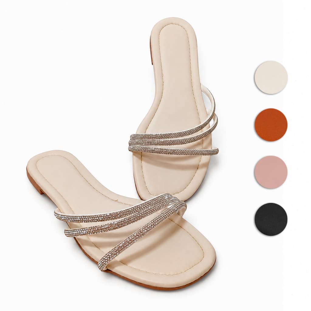 Rasteirinha Feminina Strass 3 Tiras Sandália Rasteira Confortável Casual Brilho