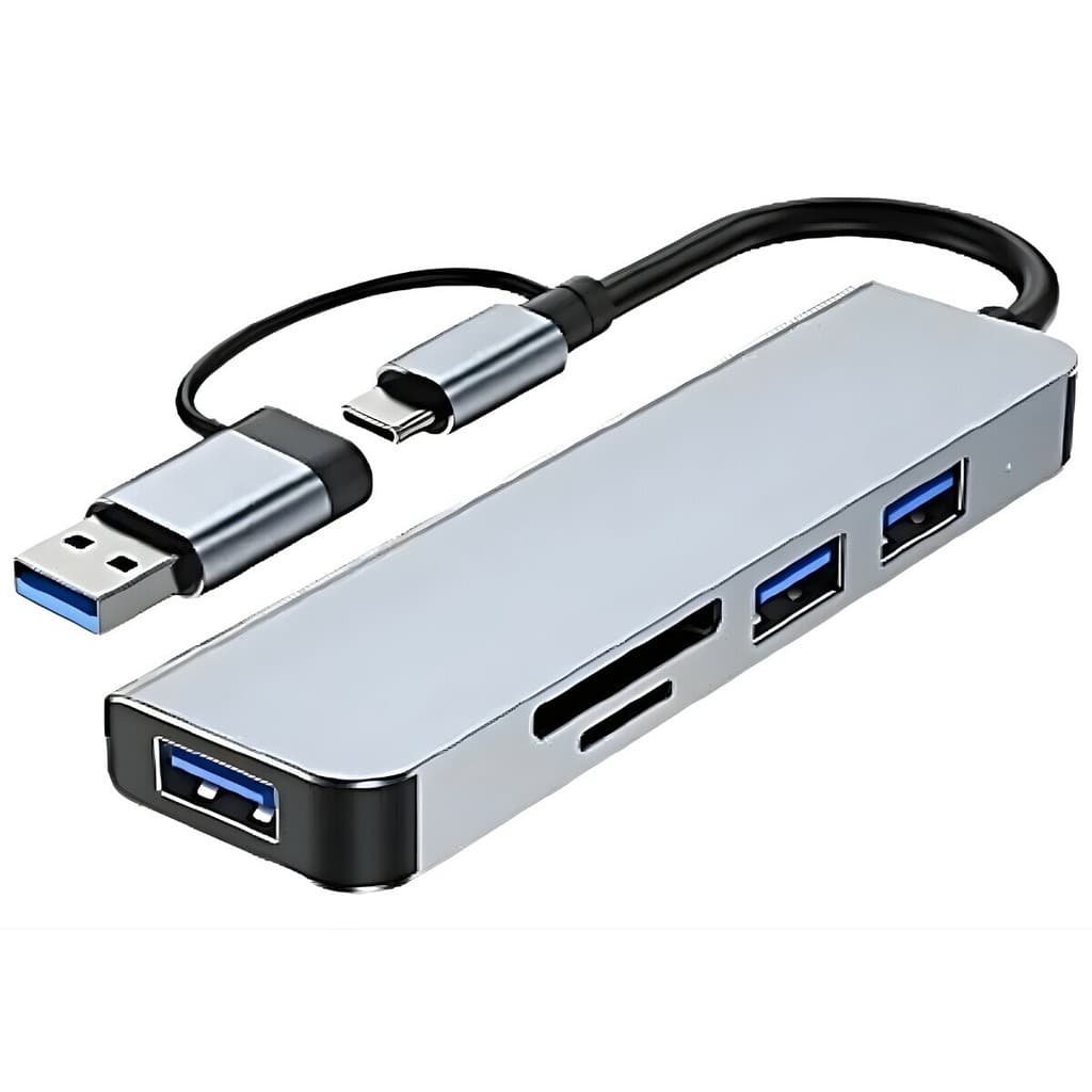 Hub Usb 3.0 E Usb Tipo C Leitor De Cartão SD Cinza