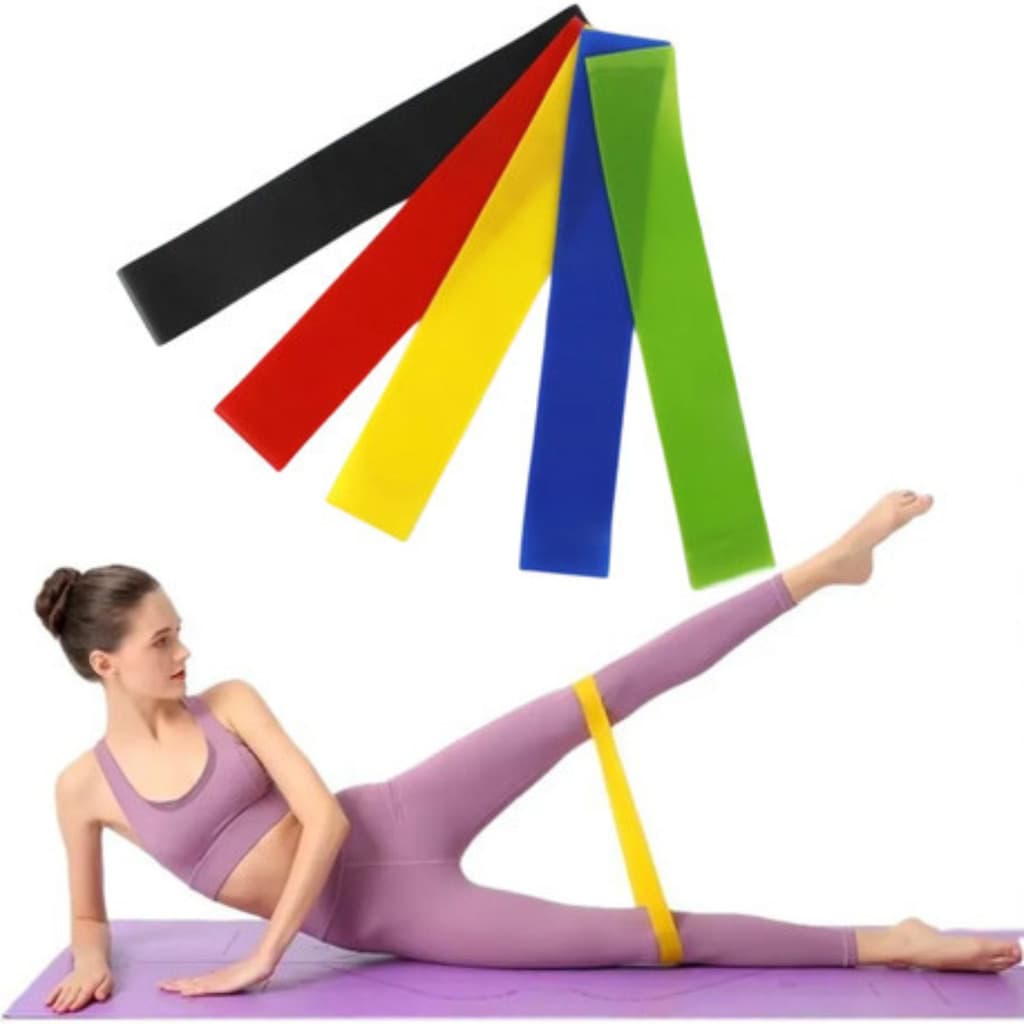 Kit 5 Mini Bands Elástico Extensor Treino Pilates Yoga Academia Musculação Fisioterapia 5 Resistências