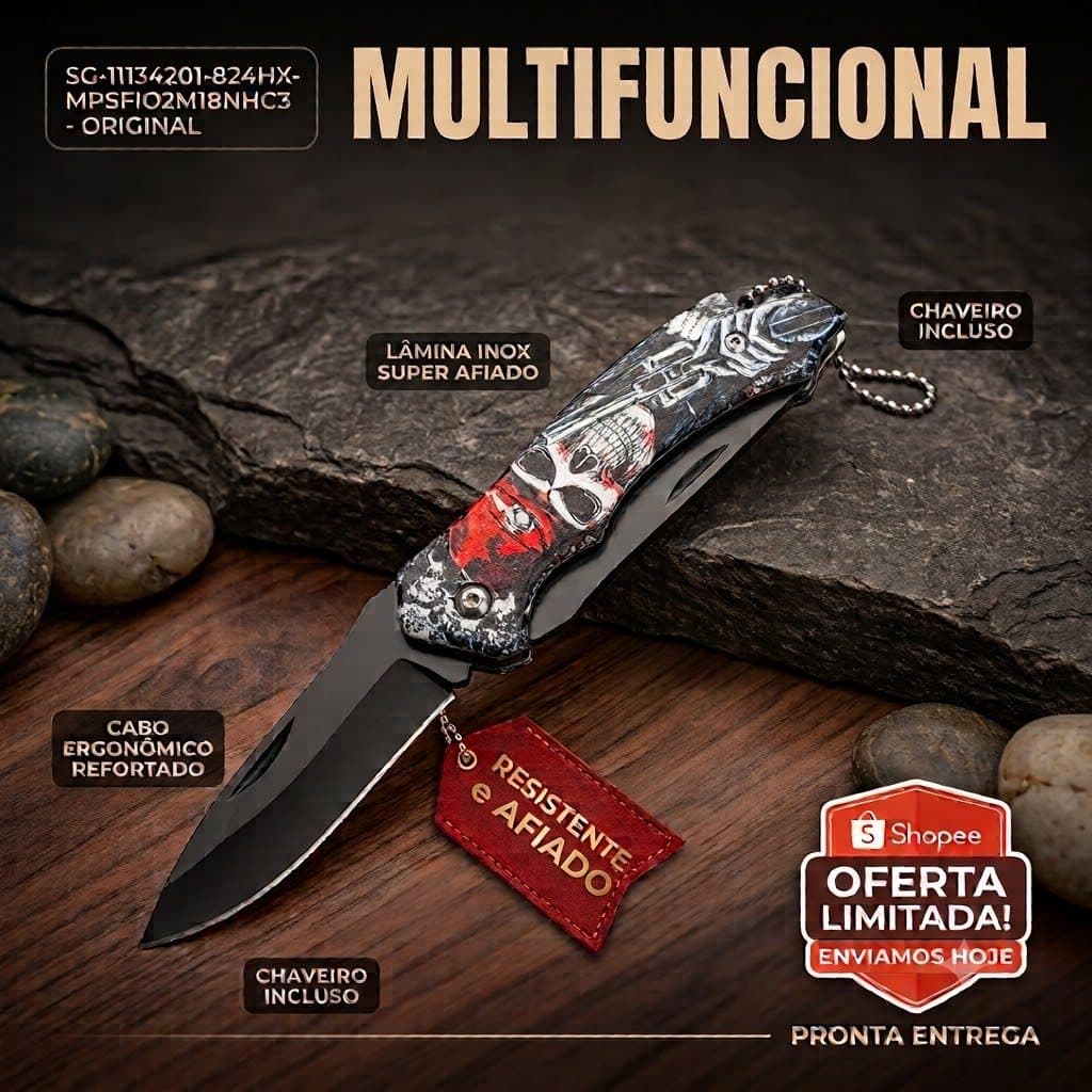 Canivete Dobrável de Bolso Aço Inox Para Camping Pesca Sobrevivência EDC Com Corrente