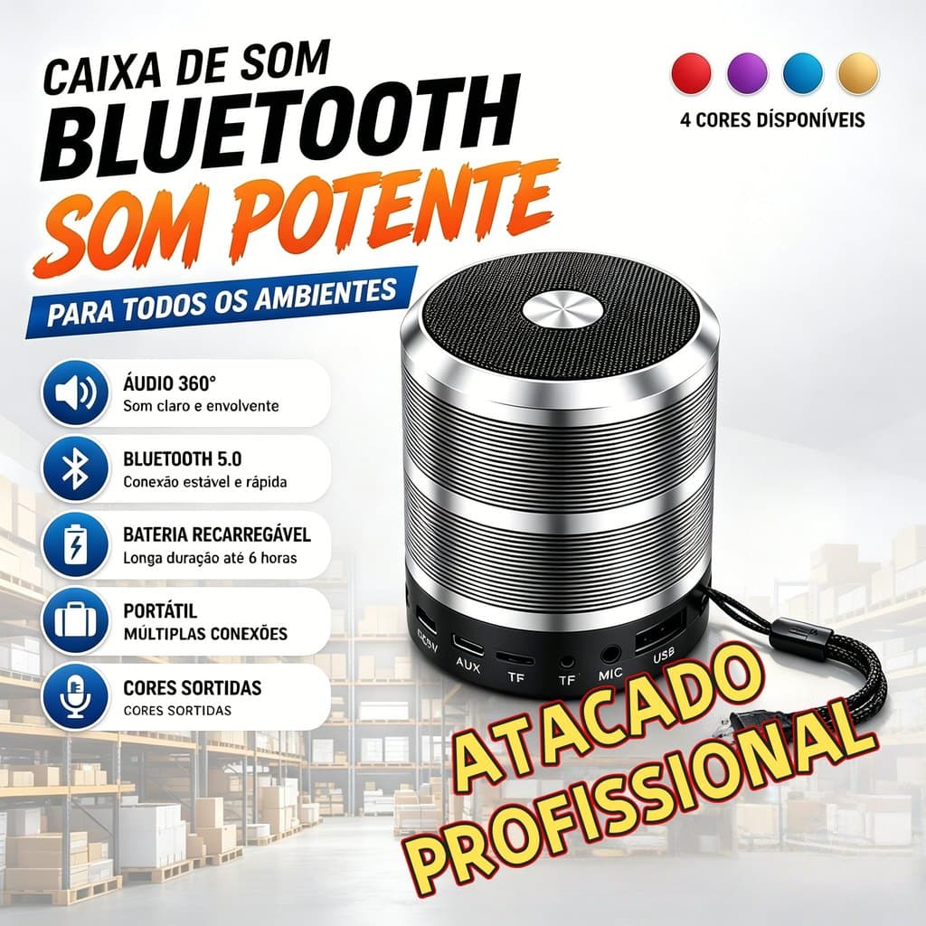 Atacado Profissional Mini Caixa de Som Bluetooth | Portátil Bateria Recarregável | Presente Revenda Sem Fio