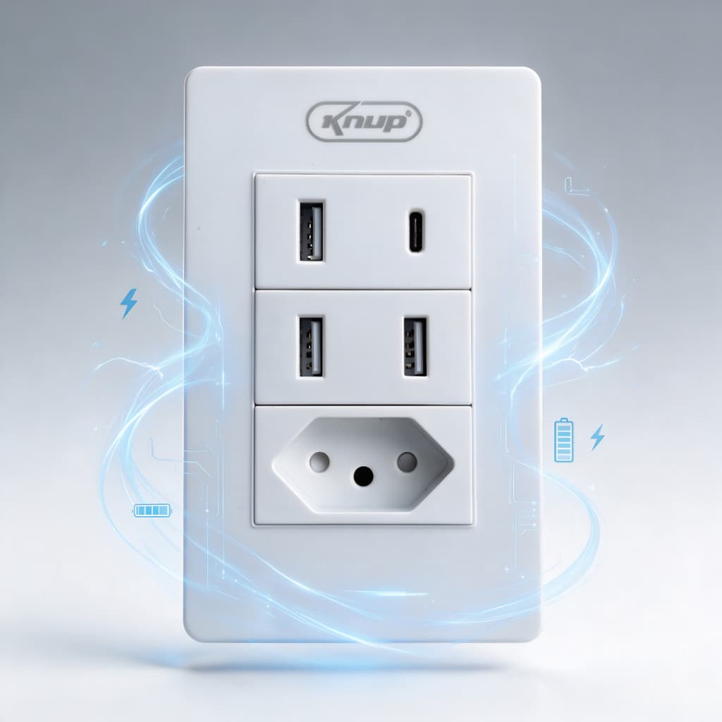 Placa Tomada Inteligente de Parede Knup 10A com USB e Tipo C Inmetro Bivolt