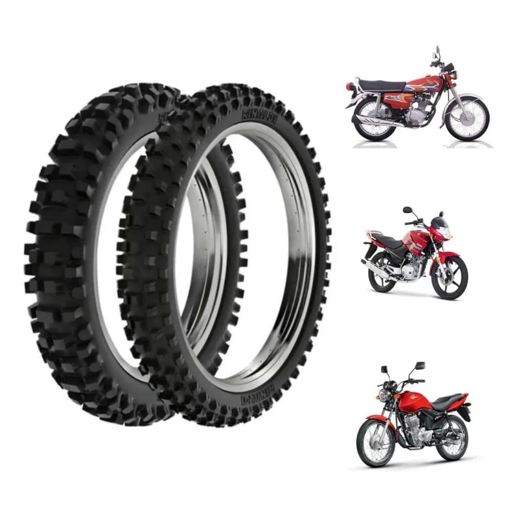 Par de Pneus Dianteiro + Traseiro Cross Para Trilha Barro Moto Cg 150 Titan Fanzinha 125 Start 160