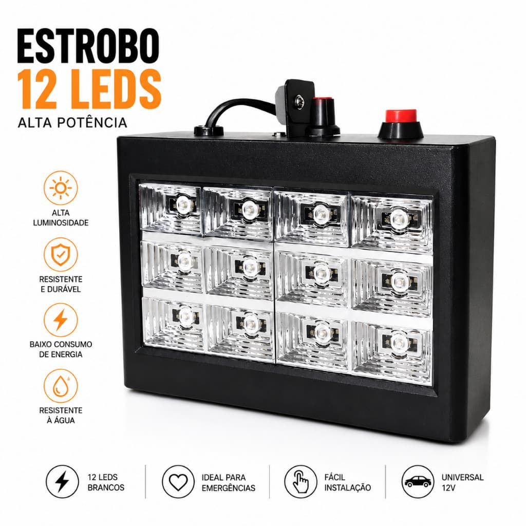 Strobo Rítmico 12 LEDs DJ Luz Festa Balada Branco Bivolt