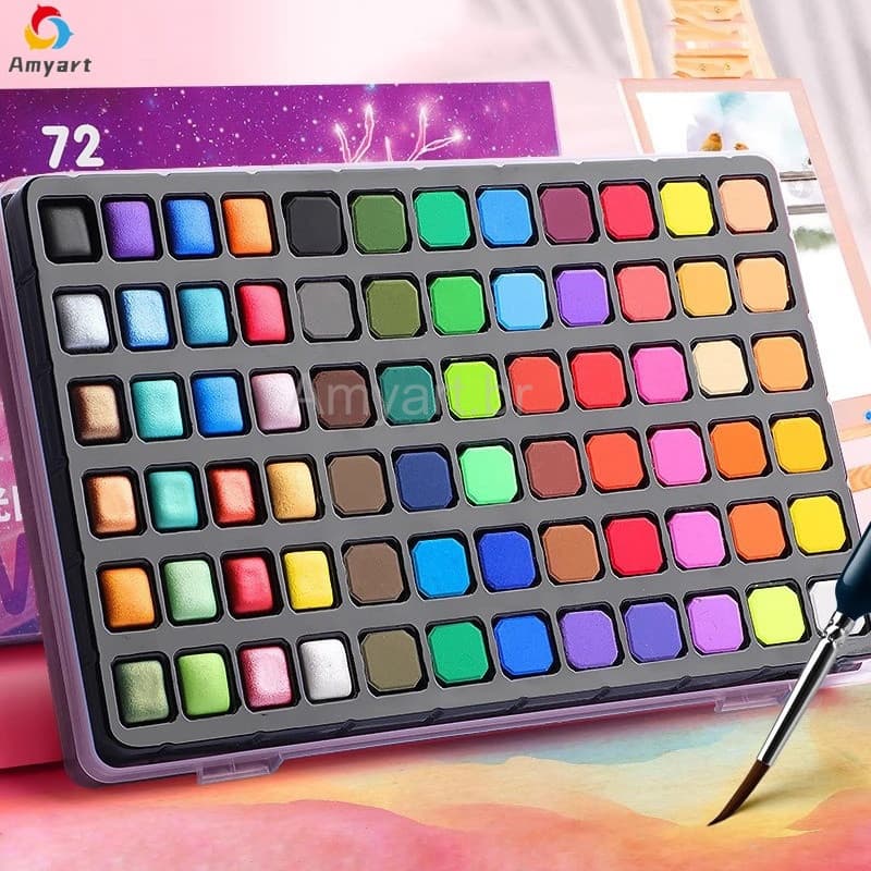 24/48/60/72 Cor Kit Aquarela Portátil Pigmento Pérola Kit Desenho Infantil Material De Arte Presente