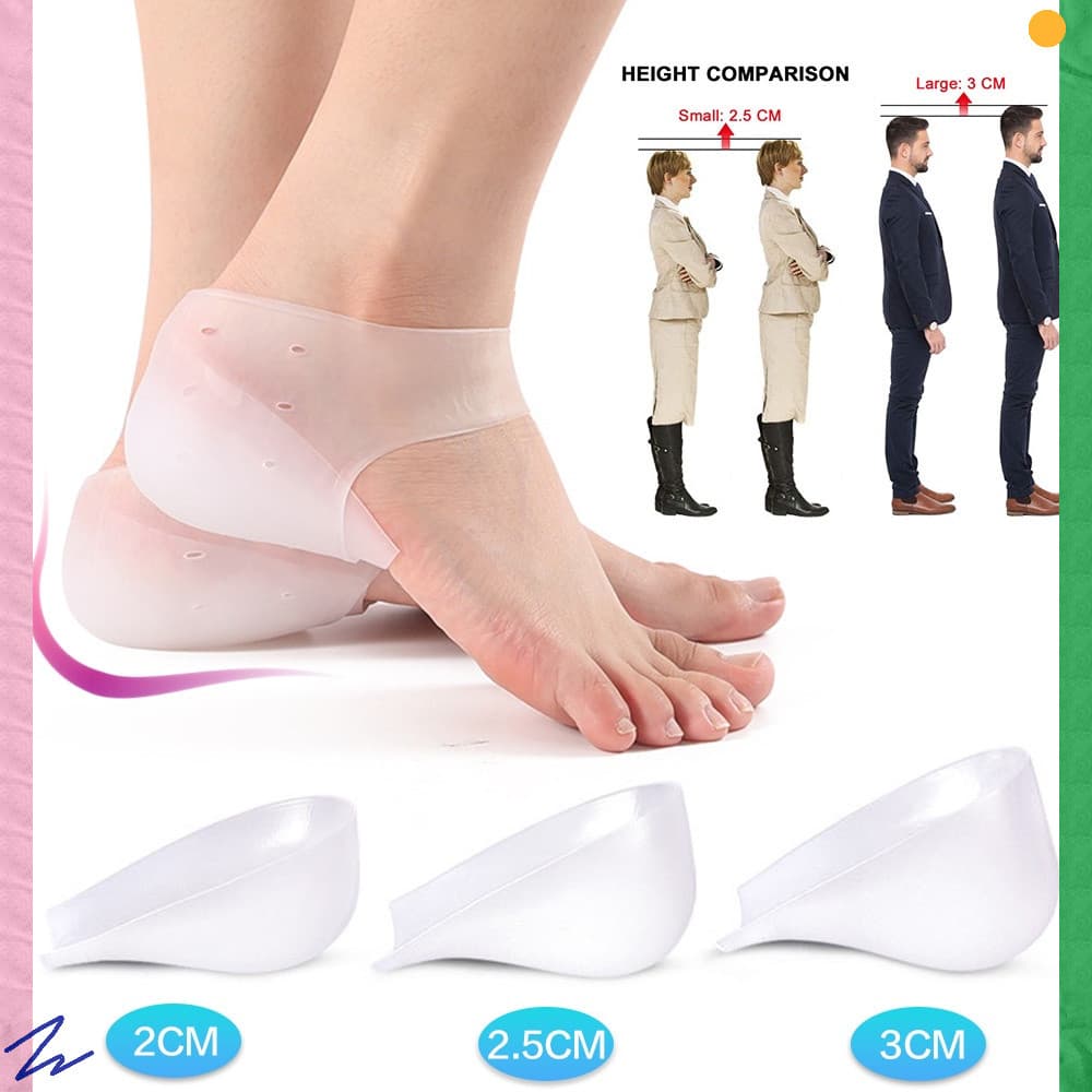 Palmilhas de silicone invisíveis para aumento de altura de 2cm/2,5cm/3cm, adequadas para palmilhas de meia-palma em calç