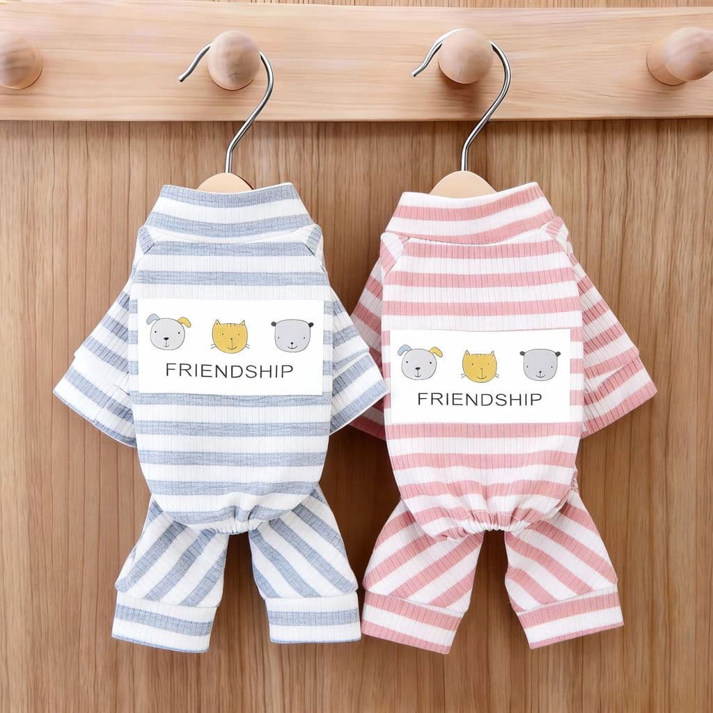 Pijamas para animais de estimação para primavera e verão, roupas listradas finas, confortáveis, macias, respiráveis, ade