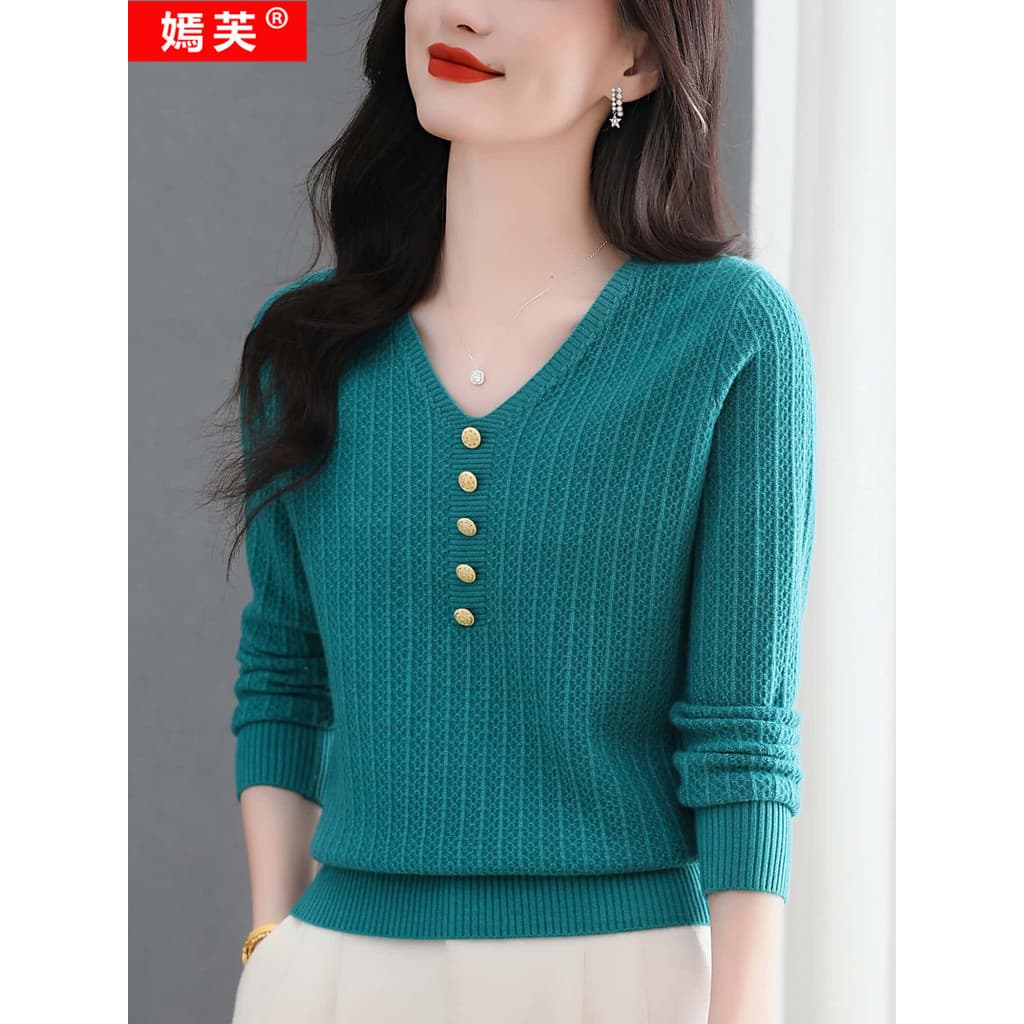 Primavera Wear malhas feminino curto com decote em V camisola High-End estilo ocidental novo estilo fino-ajuste mais mag