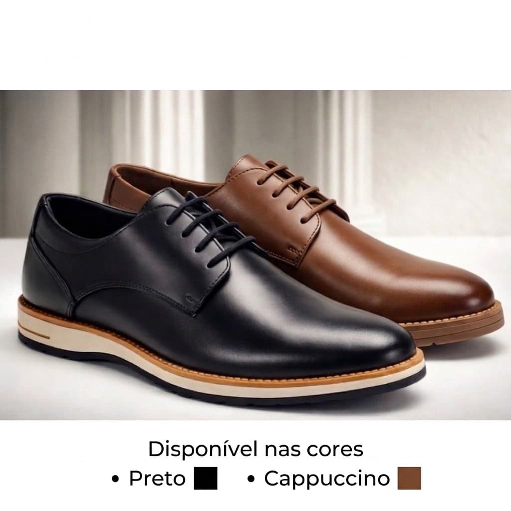 Sapato Social Masculino em Couro Legítimo Preto Cappuccino Confortável Solado Reforçado para Trabalho e Eventos