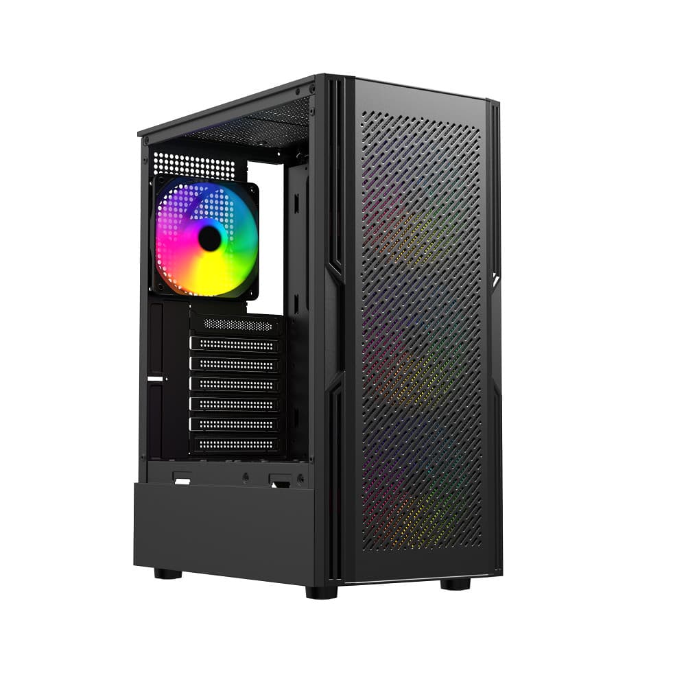 GABINETE GAMER BLUECASE BG-063 KHALI PRO, ATX, 4X FANS RAINBOW, LATERAL EM VIDRO, PRETO