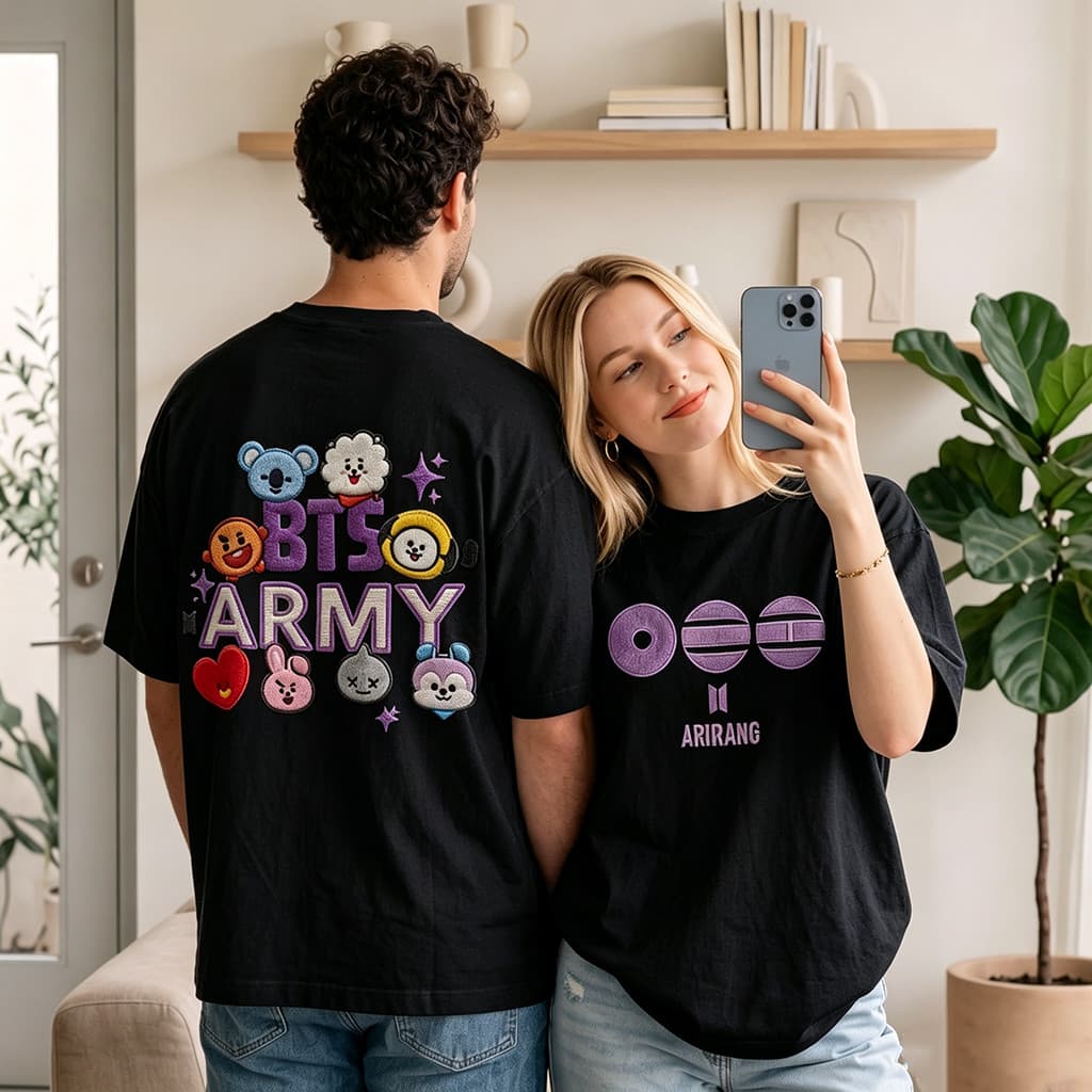 Camiseta BTS ARMY BT21 Kpop 100% Algodão Estampa Grande Profissional Moda Streetwear Fã Unissex